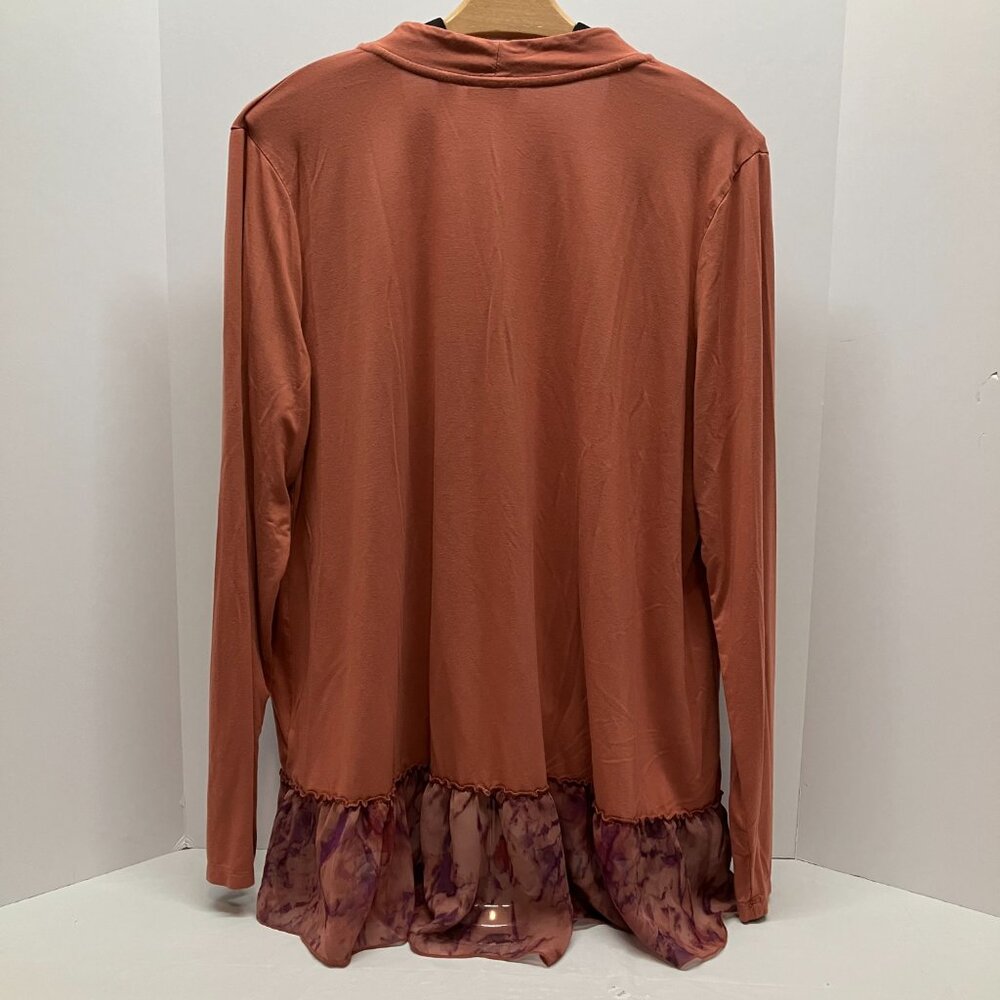 LOGO Lori Goldstein Burnt Orange Lightweight Cardigan Ruffle Hem Size L - Picture 2 of 6